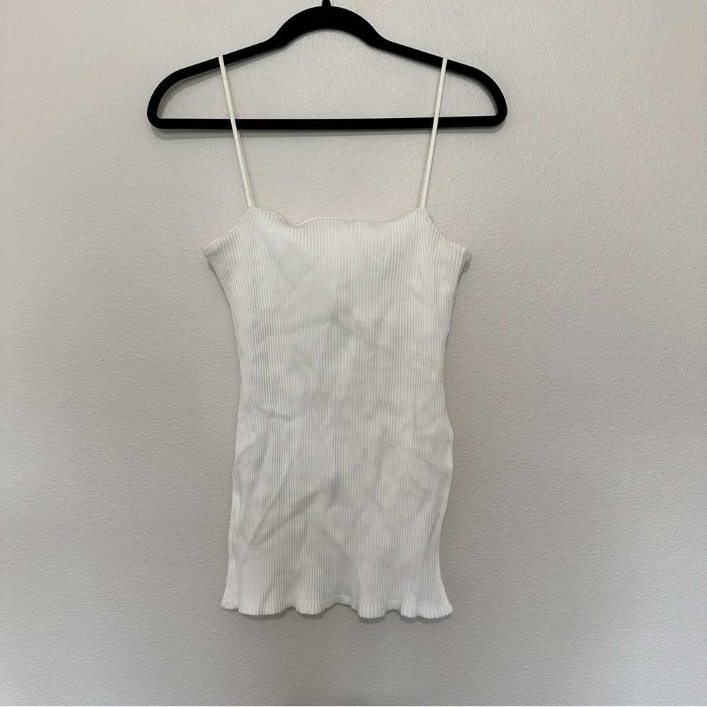 Zara White Ribbed Spaghetti Strap Tank Top